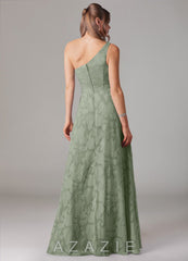 Azazie Ellianna Agave A-Line One Shoulder Floral Burnout Dress agave