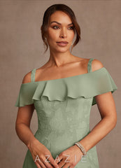 Azazie Marina Agave A-Line Off the Shoulder Floral Burnout Dress agave