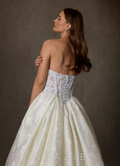 Azazie Genevieve Antique White Ball-Gown Strapless Floral Jacquard Dress