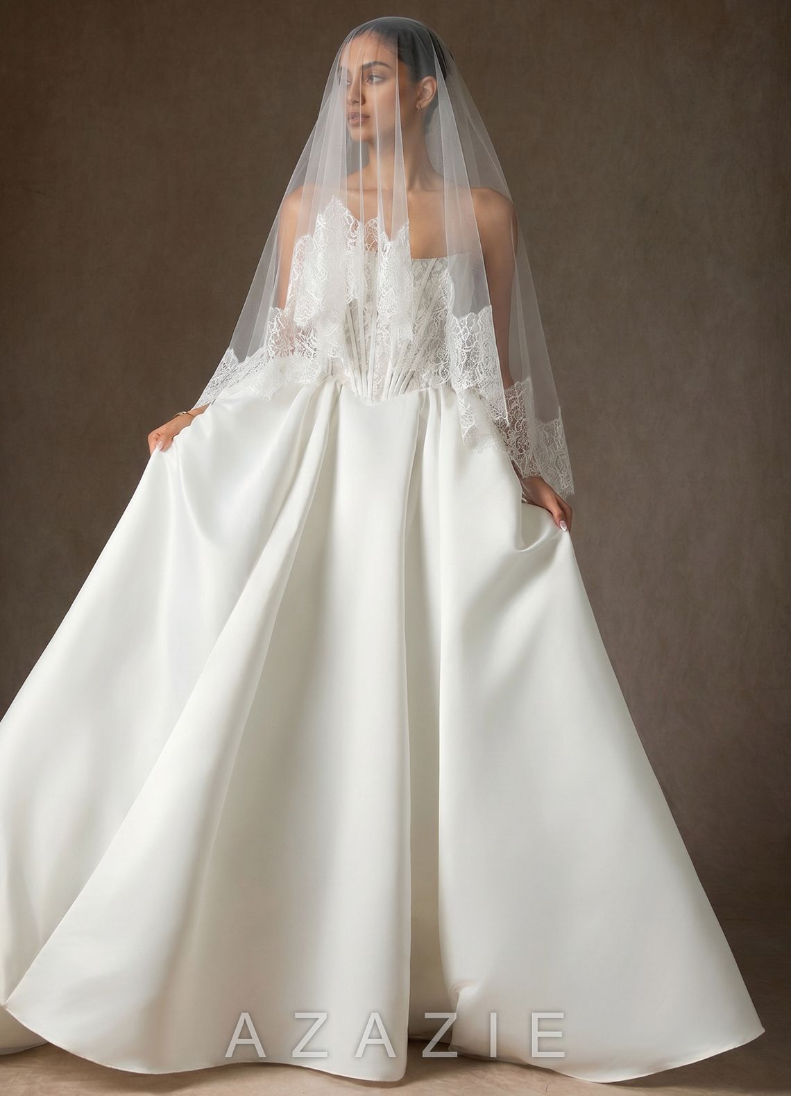 Two-Tier Scalloped Lace Evangeline Fingertip Veil  diamond_white