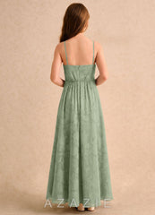 Azazie Twilight Girls Formal Dusty Sage A-Line Pleated Floral Burnout Dress