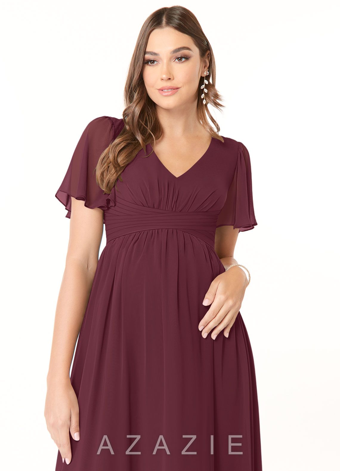 Azazie Verna A-Line V-Neck Ruched Chiffon Floor-Length Dress