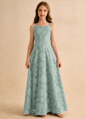 Azazie Jaella Girls Formal Agave A-Line Pleated Floral Burnout Dress agave