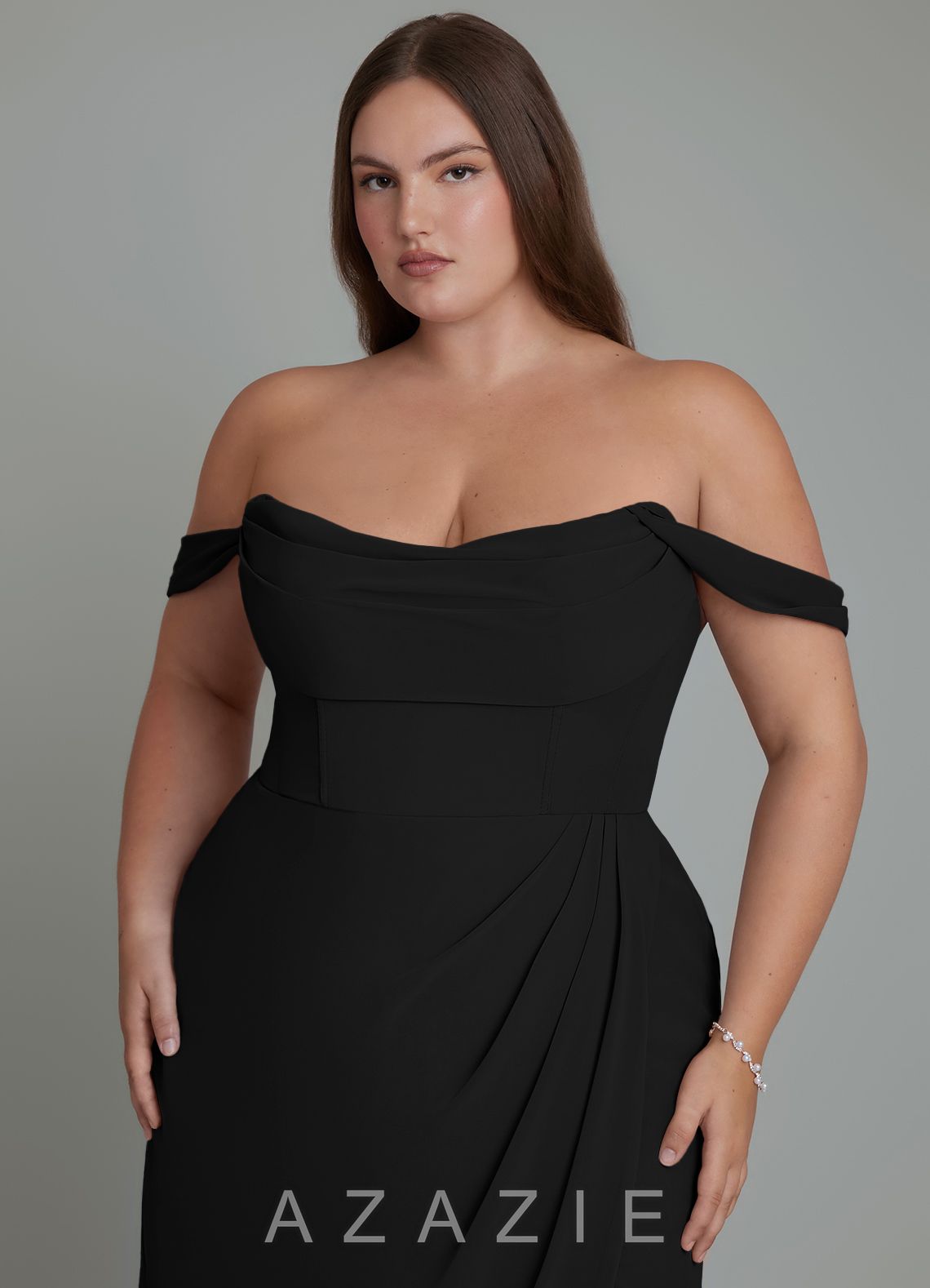 Azazie Johana Black Mermaid Off the Shoulder Chiffon Convertible Dress black