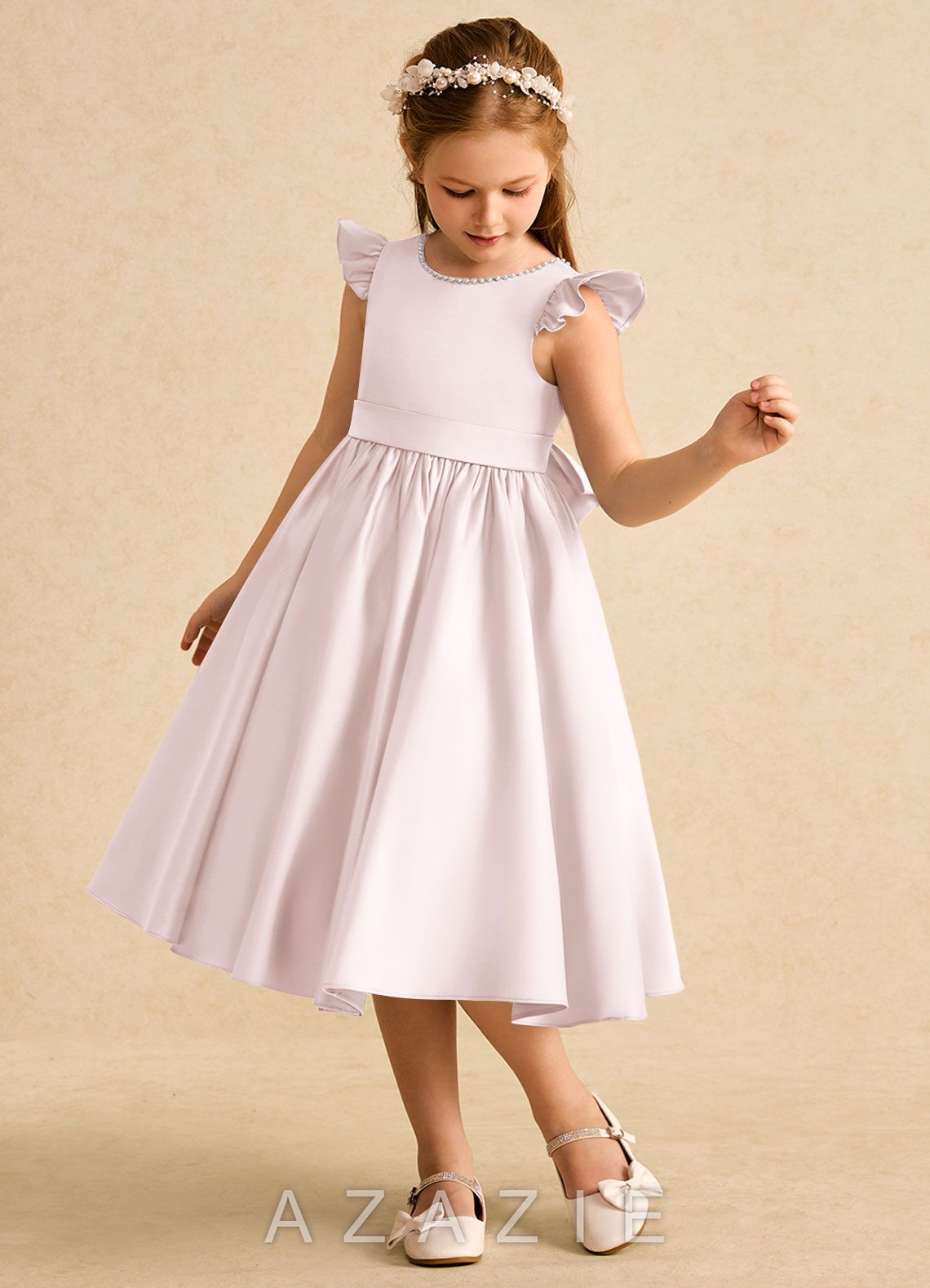 Azazie Dumpling Blushing Pink A-Line Bow Matte Satin Dress blushing_pink