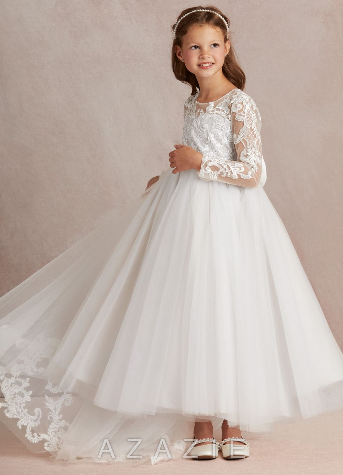 Azazie Elodie Ivory Ball-Gown Lace Dress ivory