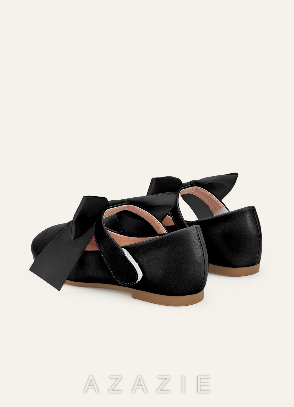 Satin Bow Mary Jane Girls' Flat Shoes  black