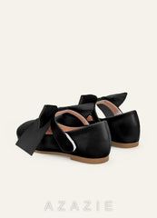 Satin Bow Mary Jane Girls' Flat Shoes  black