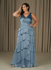 Azazie Viola Dusty Blue A-Line Pleated Stretch Satin Dress dusty_blue