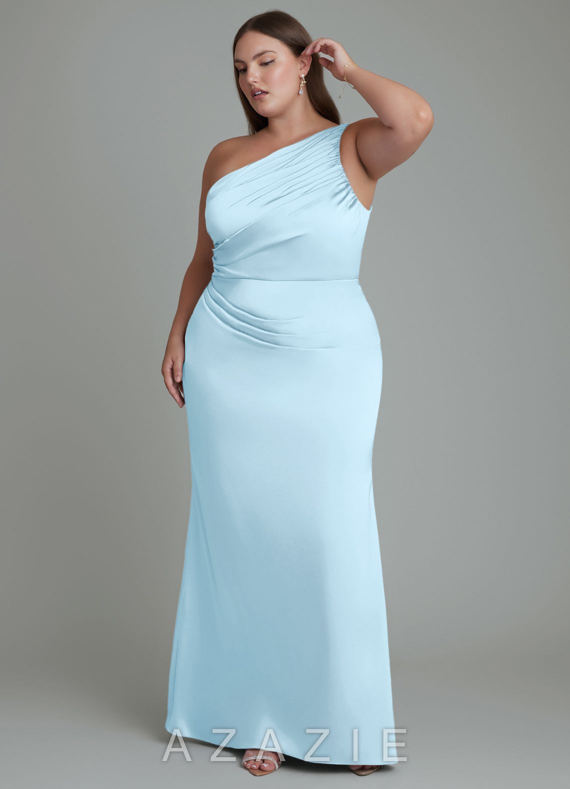 Azazie Akilah Sky Blue Mermaid One Shoulder Stretch Satin Dress sky_blue