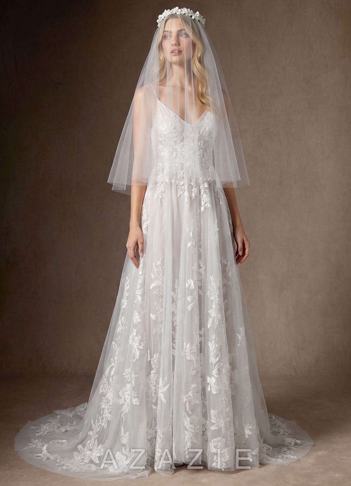 Garden Flower Crown Waist Length Veil  diamond_white