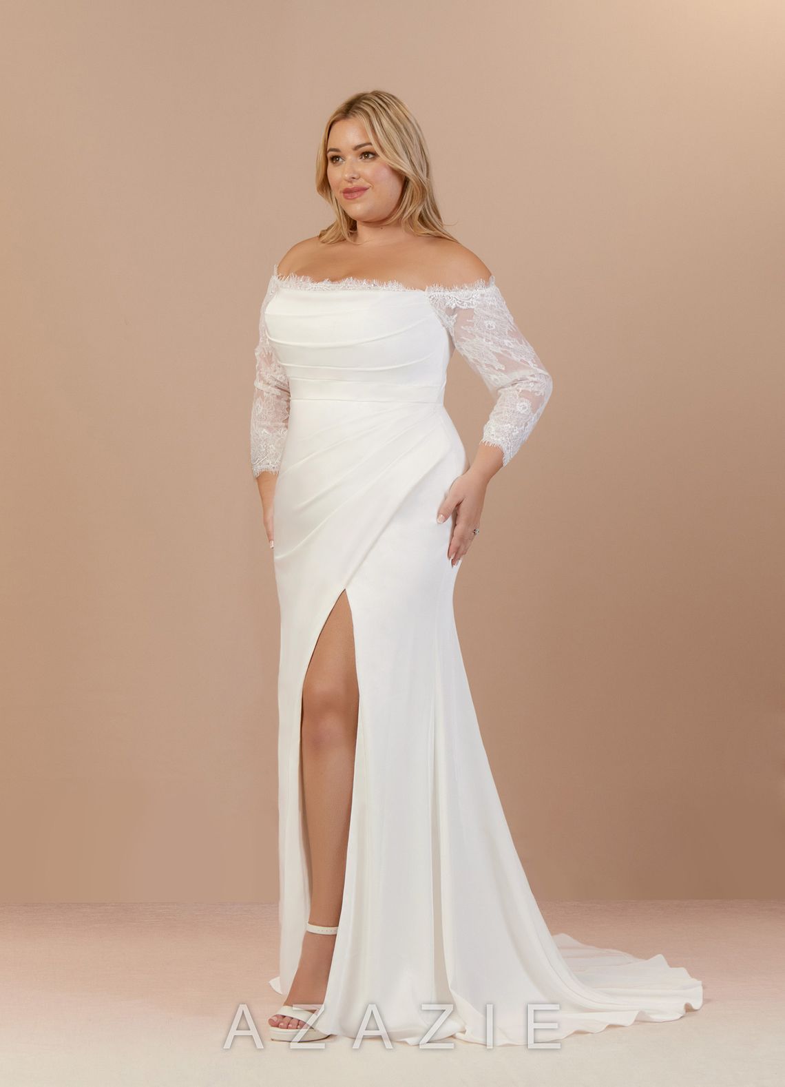 Azazie Onyx Wedding Dress Diamond White Mermaid Sequins Crepe Back Satin Dress diamond_white