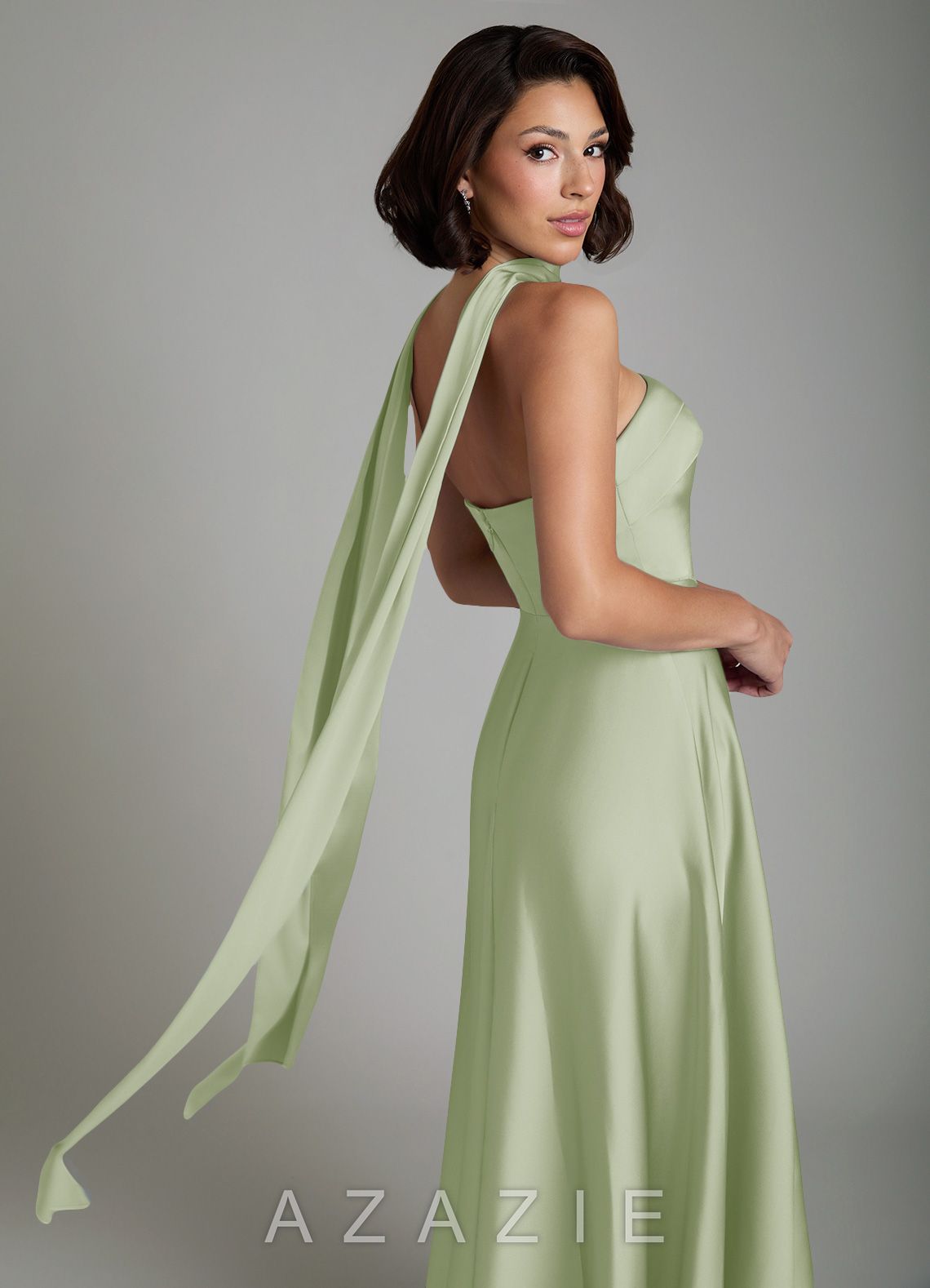 Azazie Odele Dusty Sage A-Line Strapless Stretch Satin Dress dusty_sage
