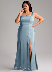 Azazie Frostine Dusty Blue A-Line Bow Stretch Satin Dress dusty_blue