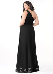 Azazie Dallas Black A-Line One Shoulder Chiffon Dress black