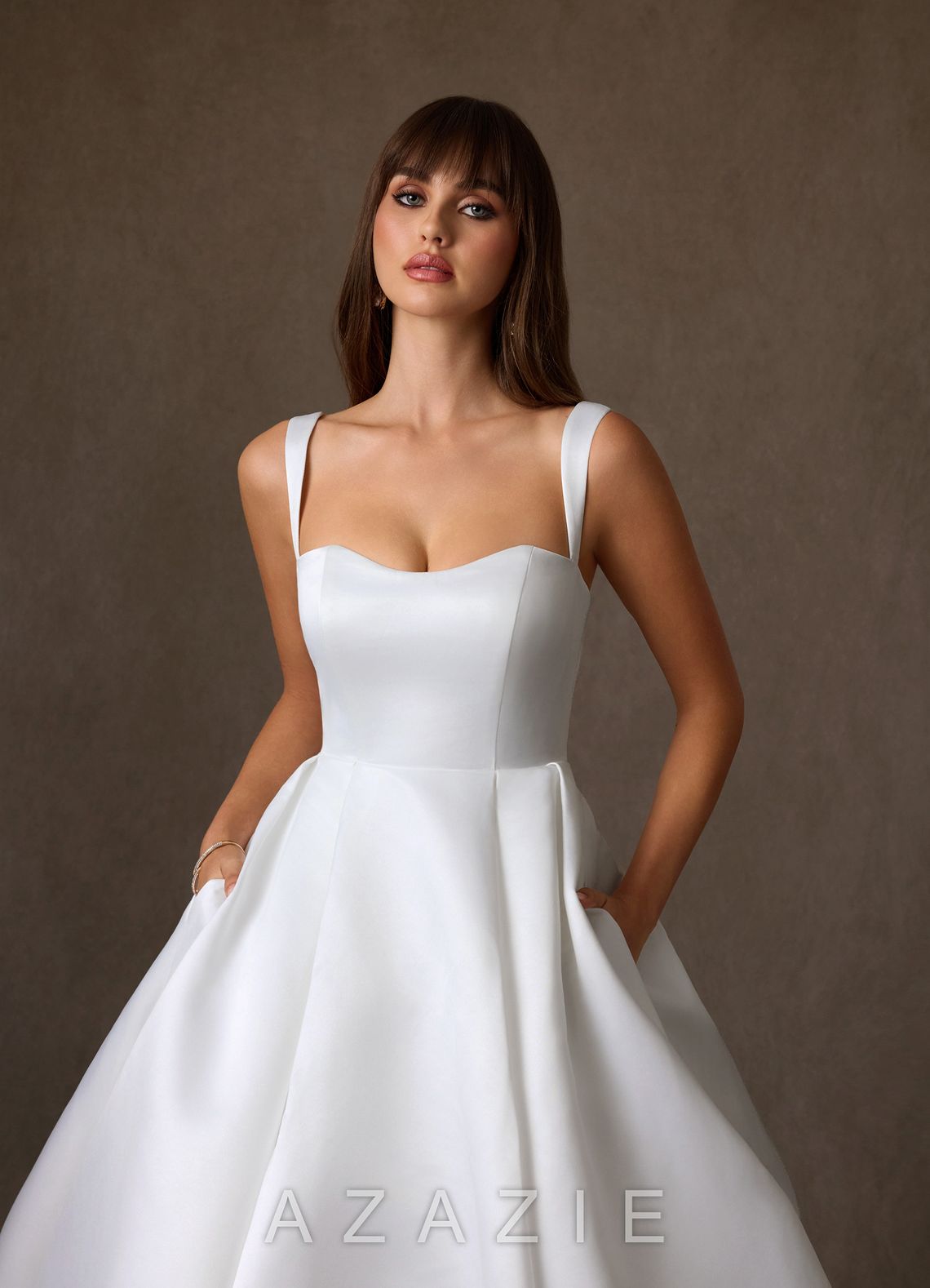 Azazie Sanya Diamond White A-Line Sweetheart Neckline Matte Satin Dress diamond_white