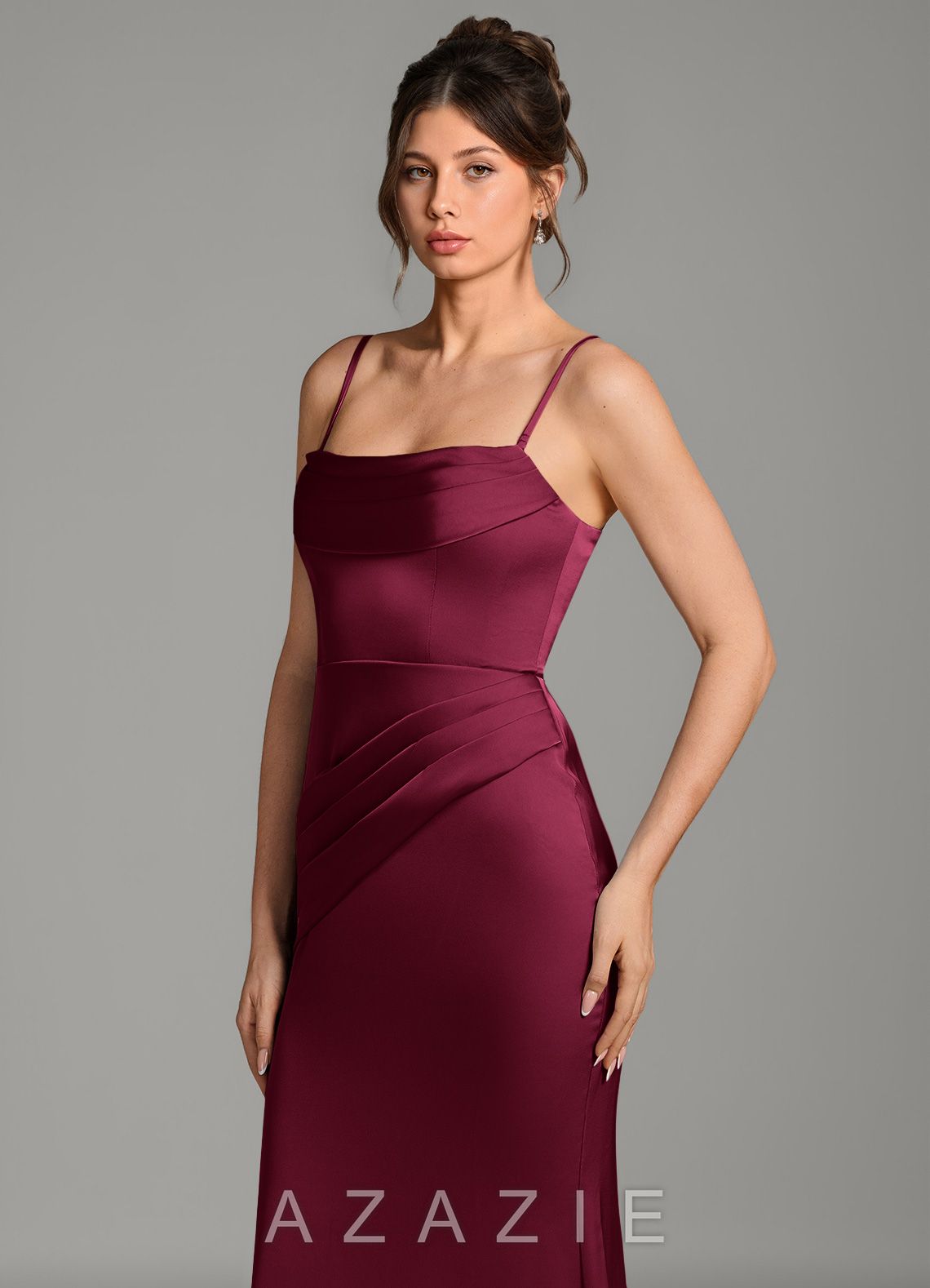 Azazie Alanis Burgundy Mermaid Corset Stretch Satin Convertible Dress burgundy
