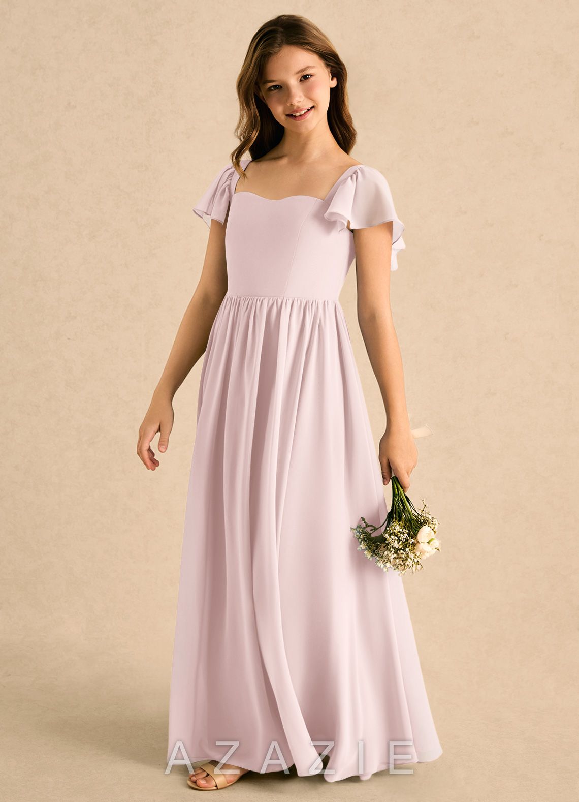 Azazie Patsy Girls Formal Blushing Pink A-Line Sweetheart Neckline Chiffon Dress blushing_pink