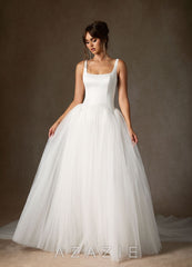 Azazie Samirah Diamond White A-Line Detachable Train Double Faced Satin Dress