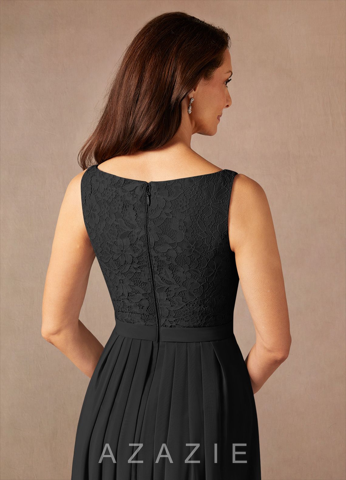 Azazie Ainsling Black A-Line Square Neckline Lace Chiffon Dress black