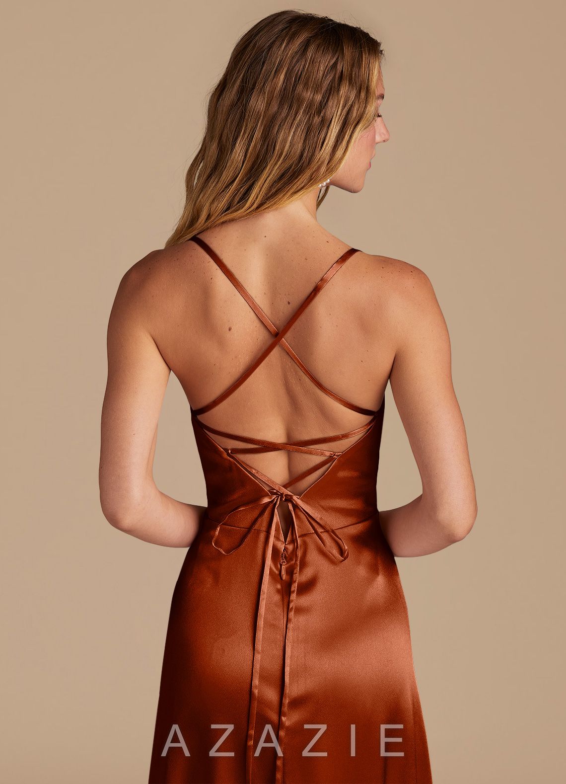 Azazie Mei Auburn A-Line Sweetheart Neckline Metallic Satin Dress auburn