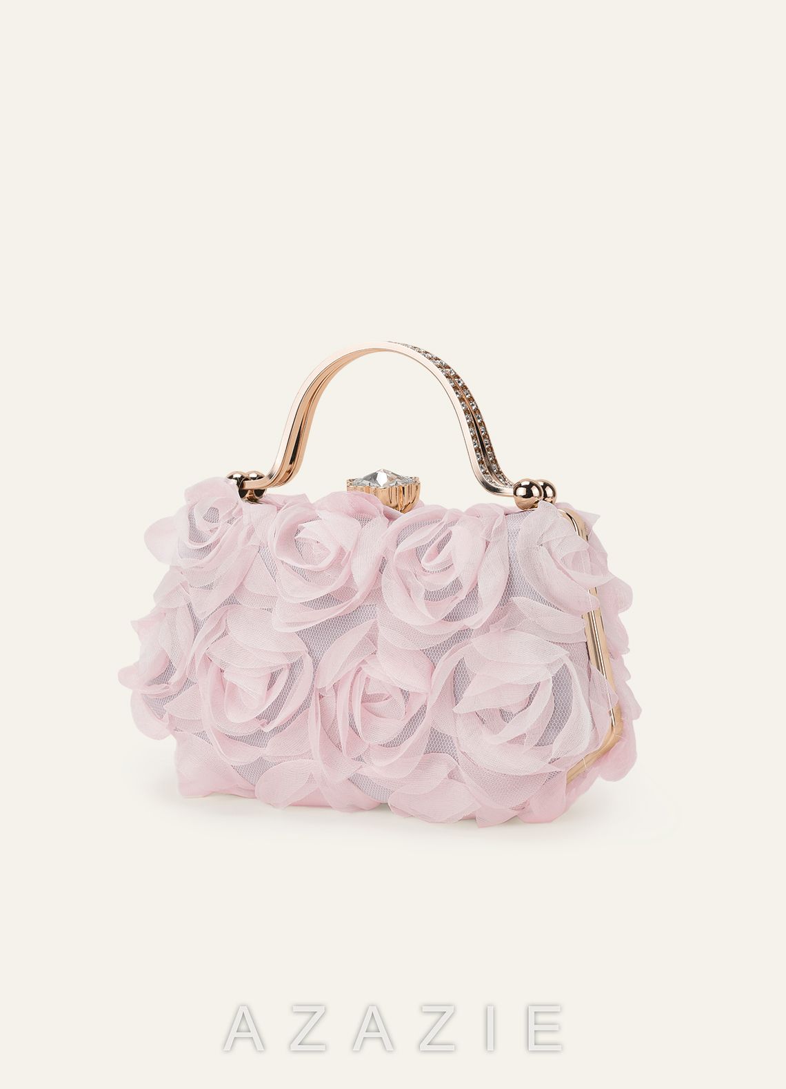 3D Floral Embellished Handbag with Rhinestone Top Handle