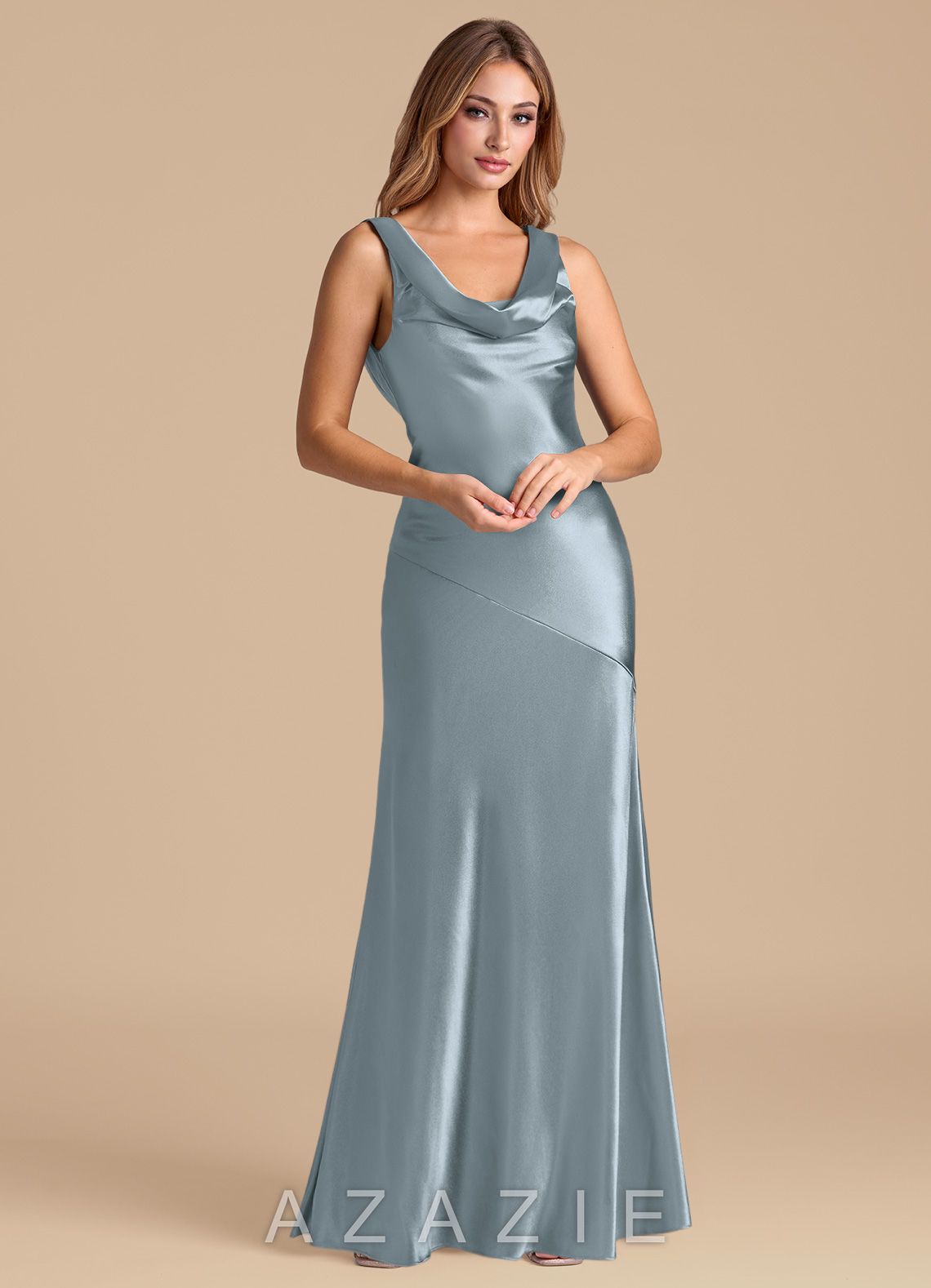 Azazie Rylina Dusty Blue Mermaid Metallic Satin Dress dusty_blue