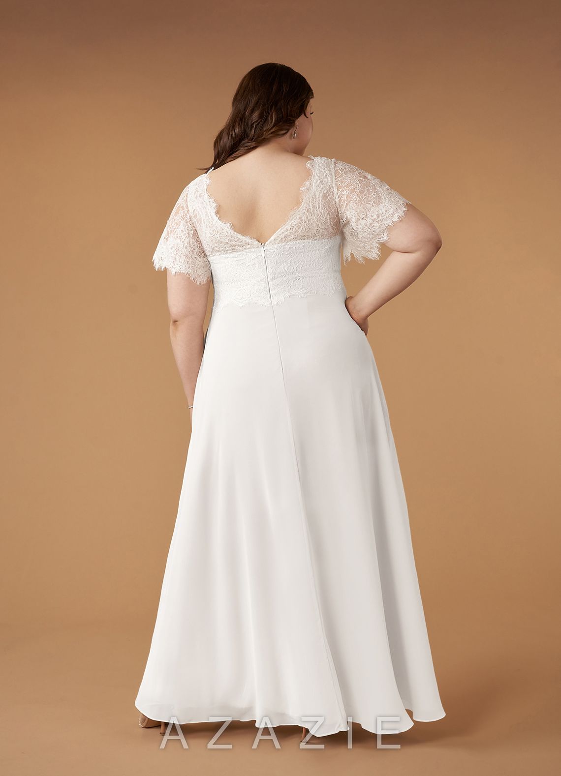 Azazie Veradis Wedding Dress Diamond White A-Line V-Neck lace Chiffon Dress diamond_white