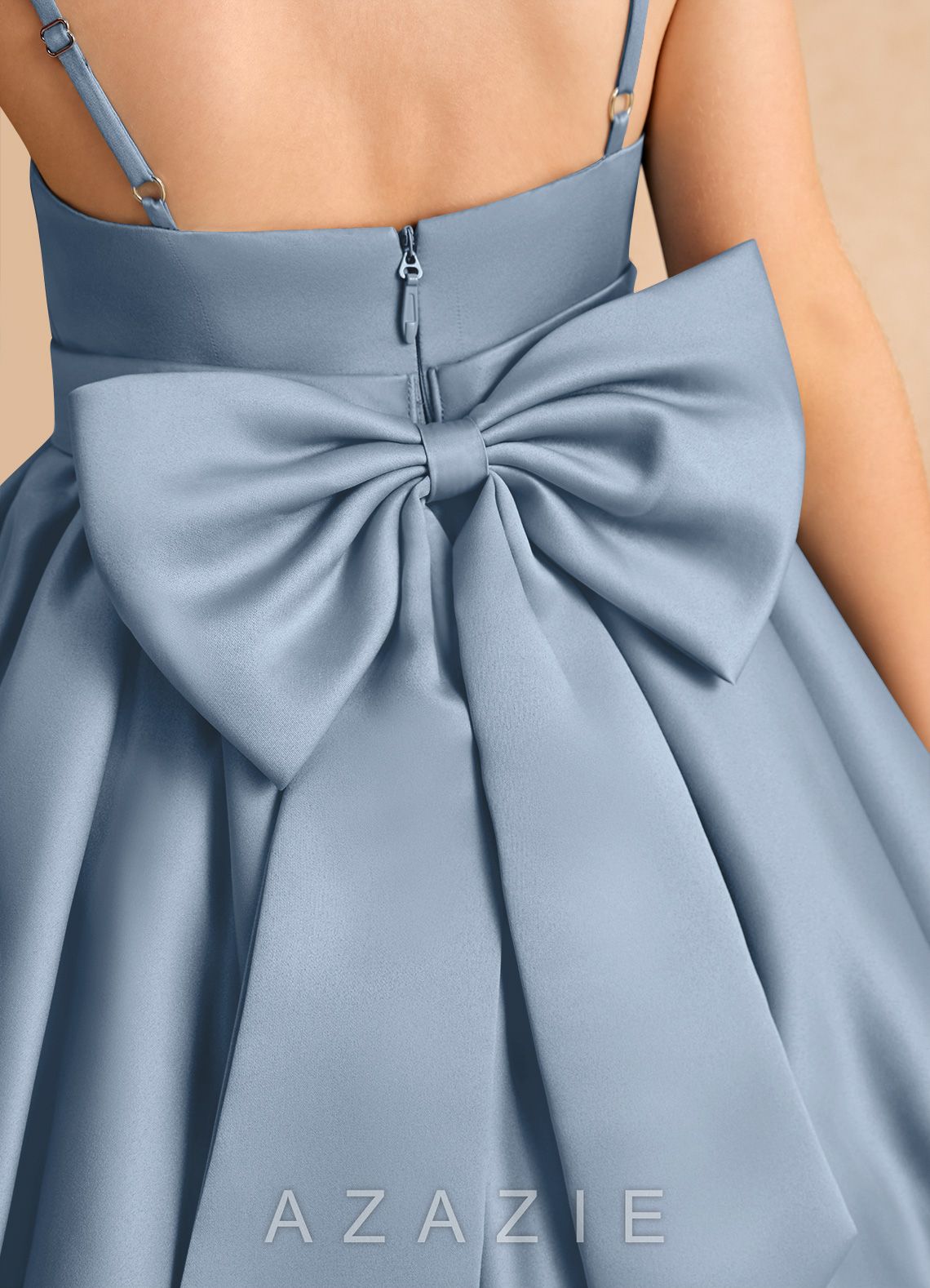 Azazie Davine Dusty Blue A-Line Spaghetti Strap Matte Satin Dress dusty_blue