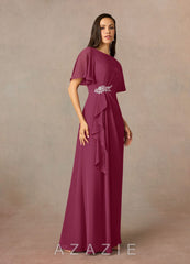 Azazie Rain Mulberry Sheath Beaded Chiffon Dress mulberry