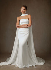 Azazie Begonia Diamond White Sheath Strapless Stretch Satin Dress diamond_white