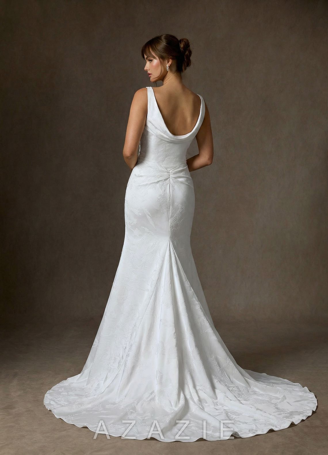 Azazie Hibiscus Diamond White Sheath Floral Jacquard Dress