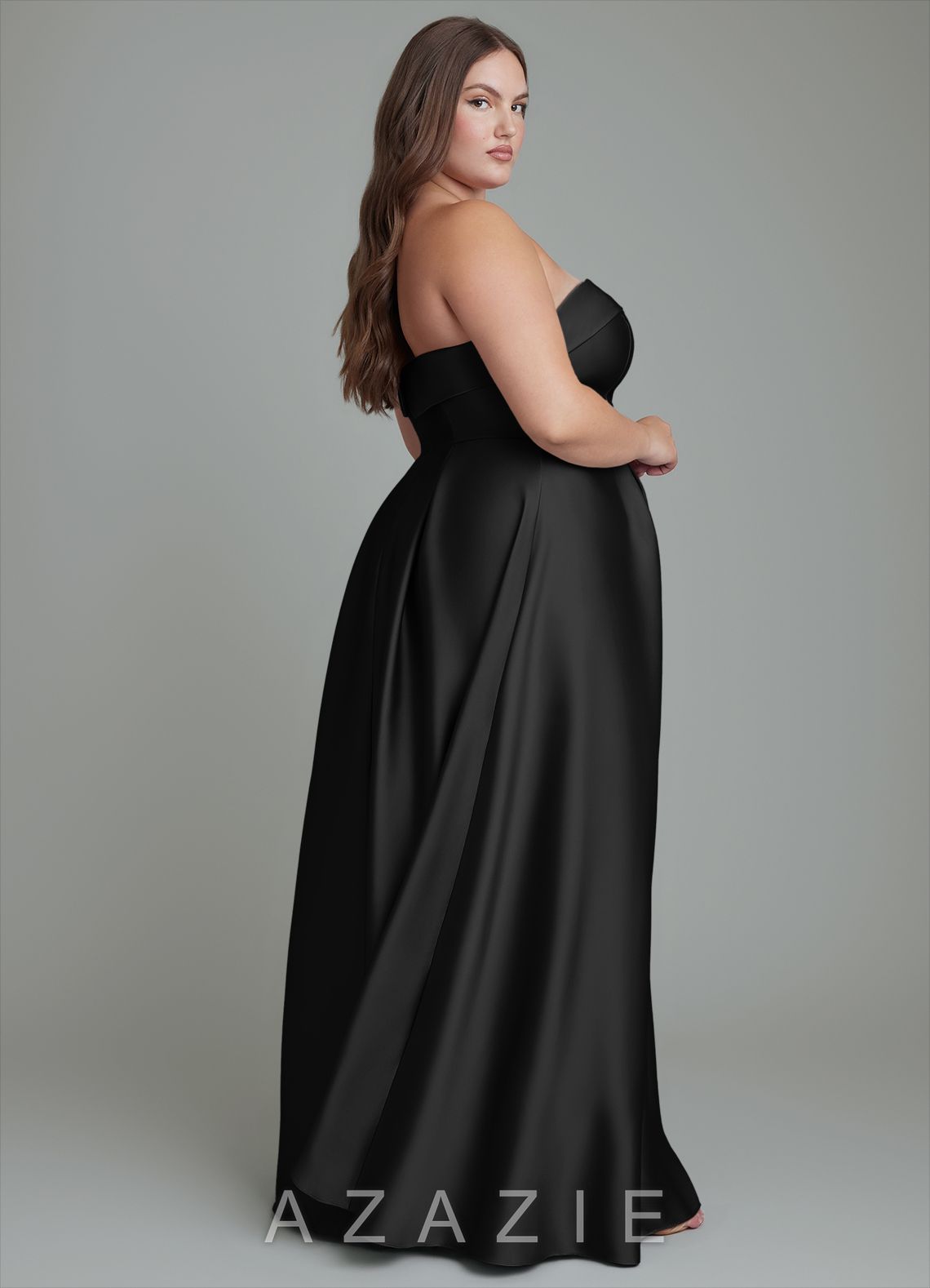 Azazie Lucienne Black A-Line Strapless Stretch Satin Convertible Dress black
