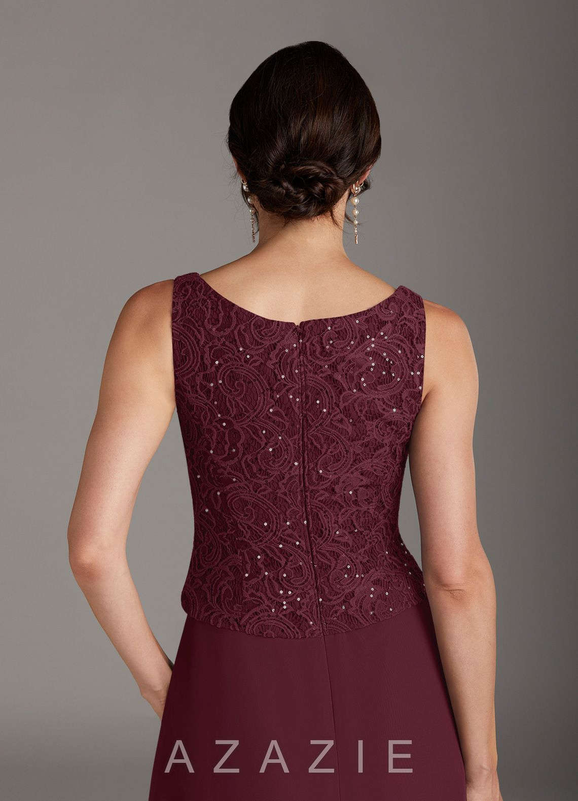 Azazie Cornelia Cabernet Sheath Square Neckline Sequins Chiffon Dress cabernet