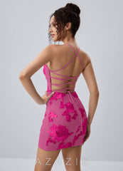 Marigoldessa Fuchsia Lace Stretch Mesh Open Back Corset Mini Dress
