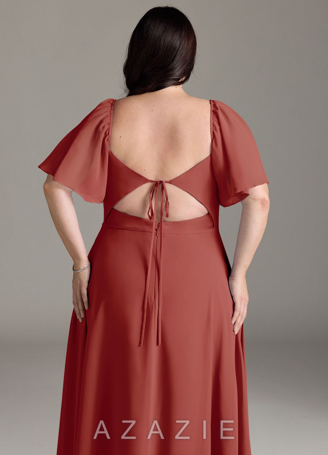 Azazie Chloe Terracotta A-Line Sweetheart Neckline Chiffon Dress terracotta