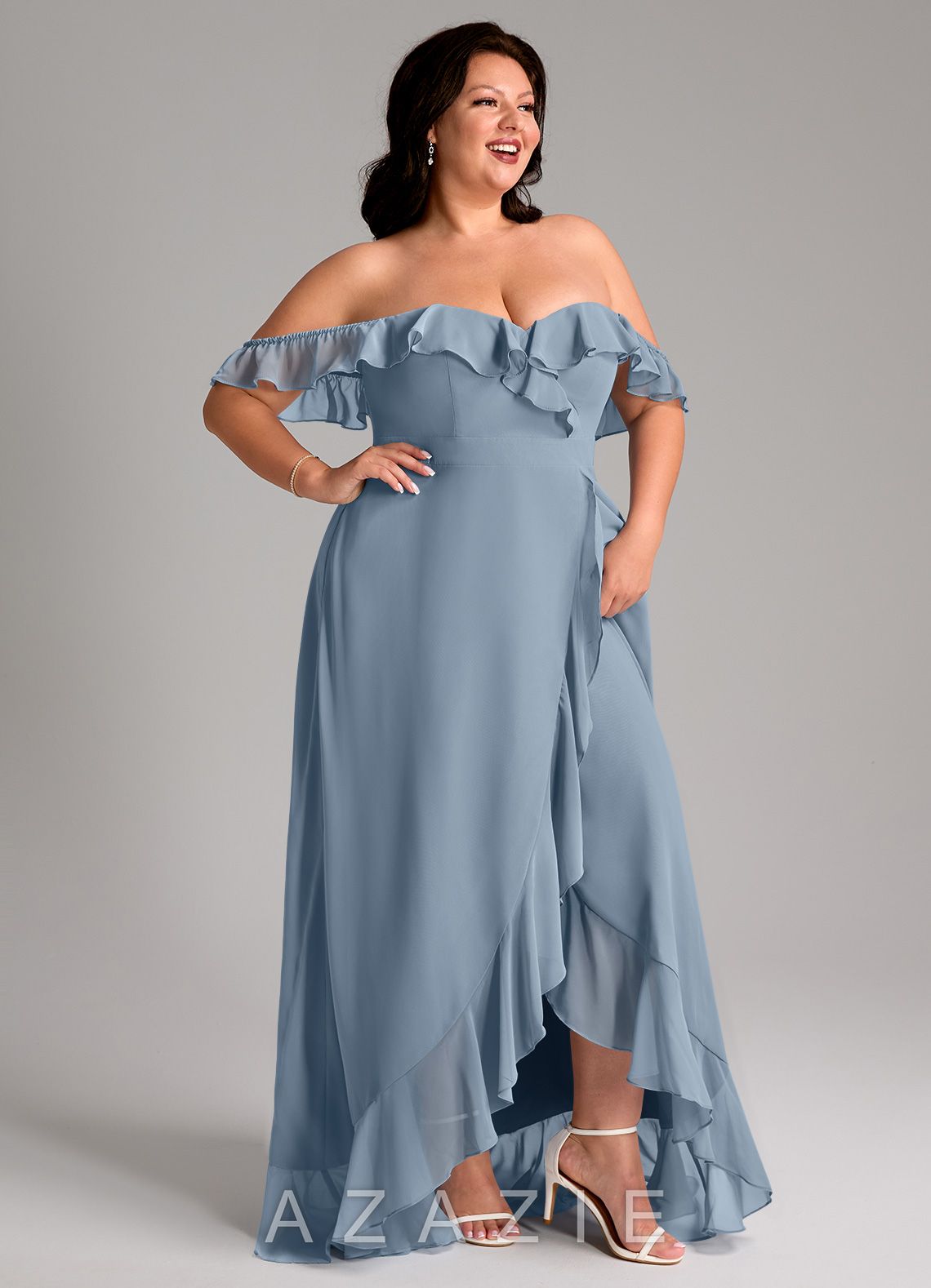 Azazie Lyra Dusty Blue A-Line Chiffon Convertible Dress dusty_blue