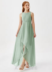 Azazie Lizette Junior Agave A-Line Pleated Chiffon Dress agave