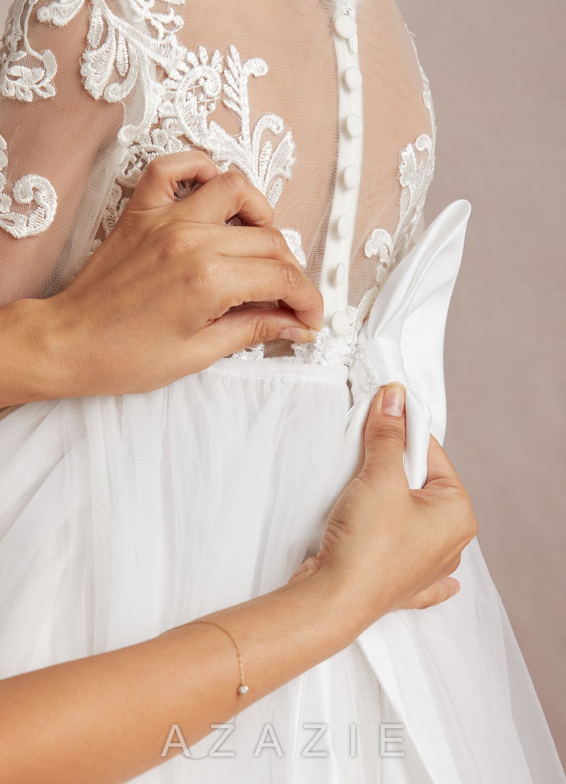 Azazie Elodie Ivory Ball-Gown Lace Dress ivory