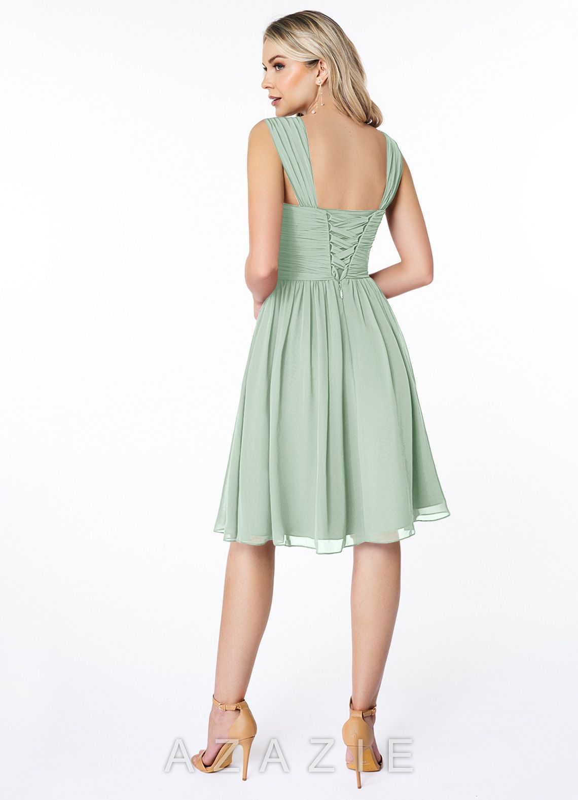 Azazie Angie Agave A-Line Corset Chiffon Dress agave