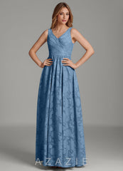 Azazie Keyla Steel Blue A-Line Pleated Floral Burnout Dress