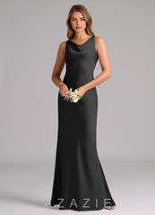 Azazie Allettie Black Mermaid Stretch Satin Dress black