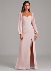 Azazie Brixley Blushing Pink Mermaid Long Sleeve Chiffon Dress