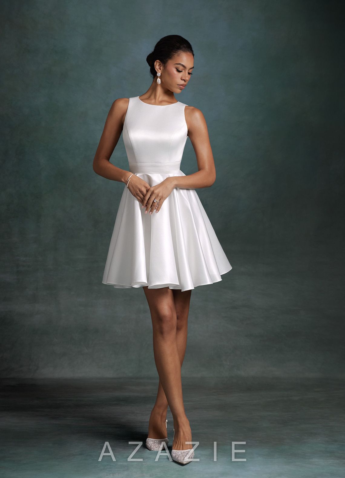 Azazie Alanna Diamond White A-Line Satin Dress diamond_white
