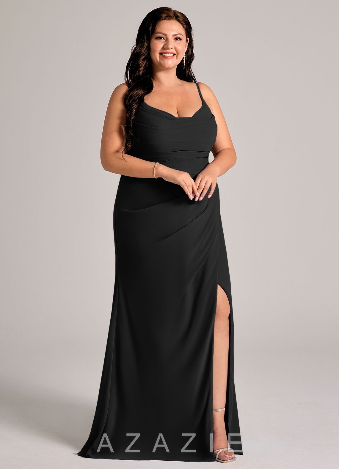 Azazie Deandra Black Mermaid Pleated Chiffon Dress black