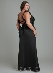 Azazie Jessamine Black Sheath Corset Stretch Satin Dress black