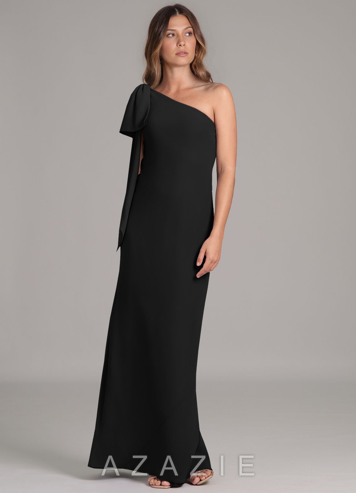Azazie Capri Black A-Line One Shoulder Chiffon Dress black