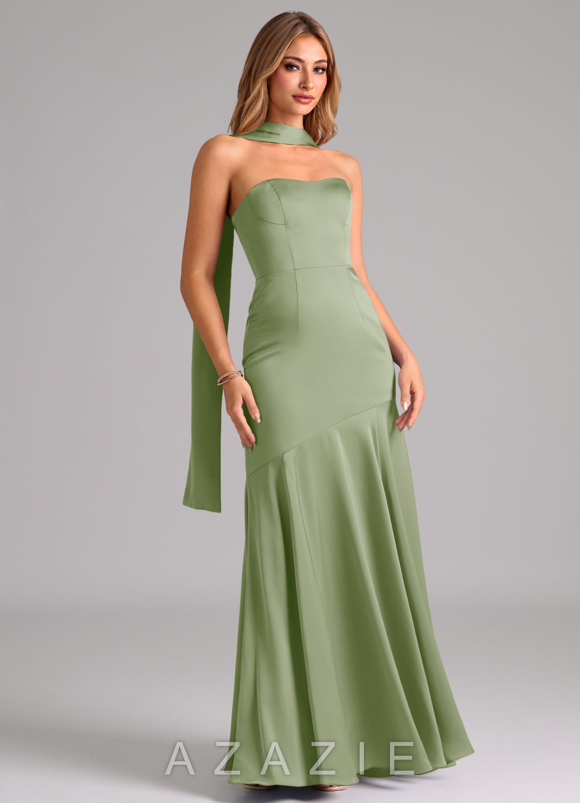 Azazie Shiloh Dusty Sage Mermaid Strapless Stretch Satin Convertible Dress dusty_sage