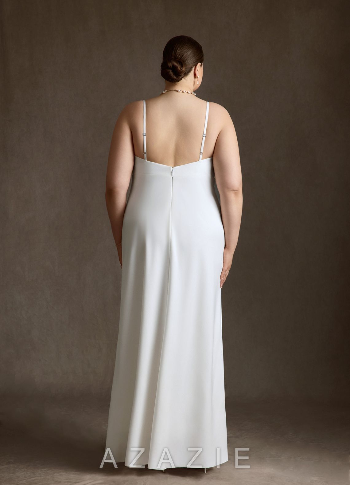 Azazie Caity Diamond White Fit and Flare Crepe Back Satin Dress diamond_white