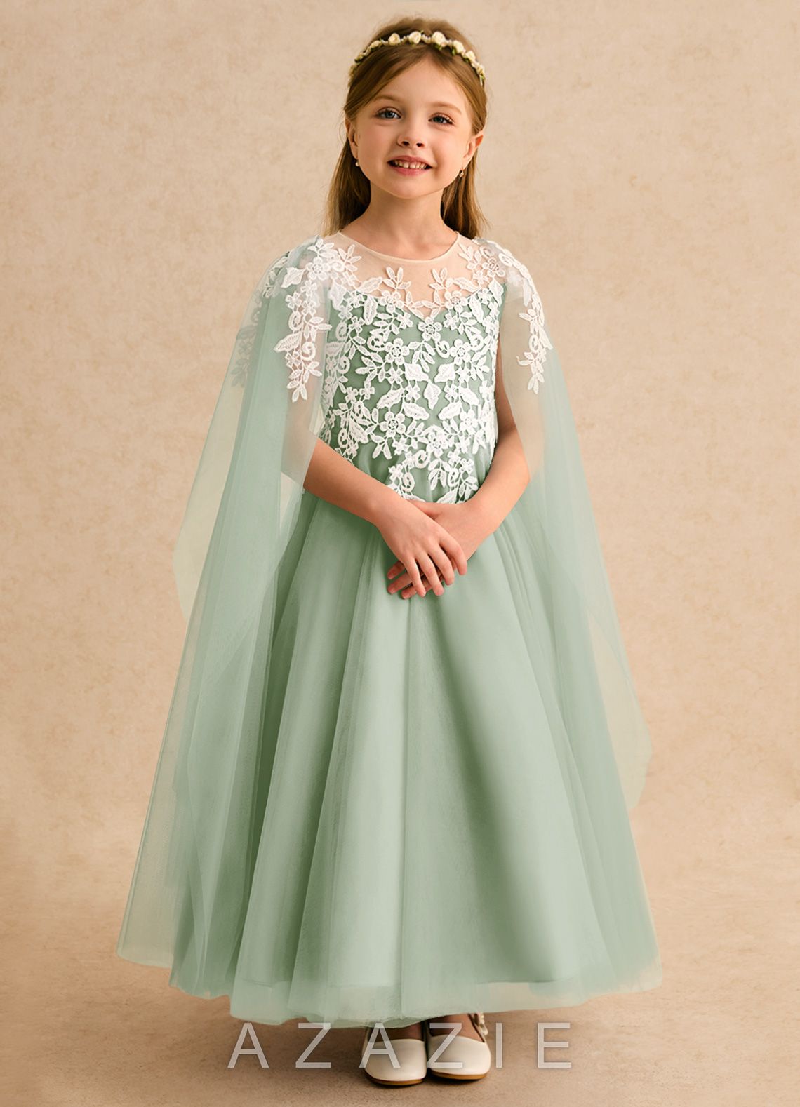 Azazie Dandelion Dusty Sage Ball-Gown Lace Dress dusty_sage